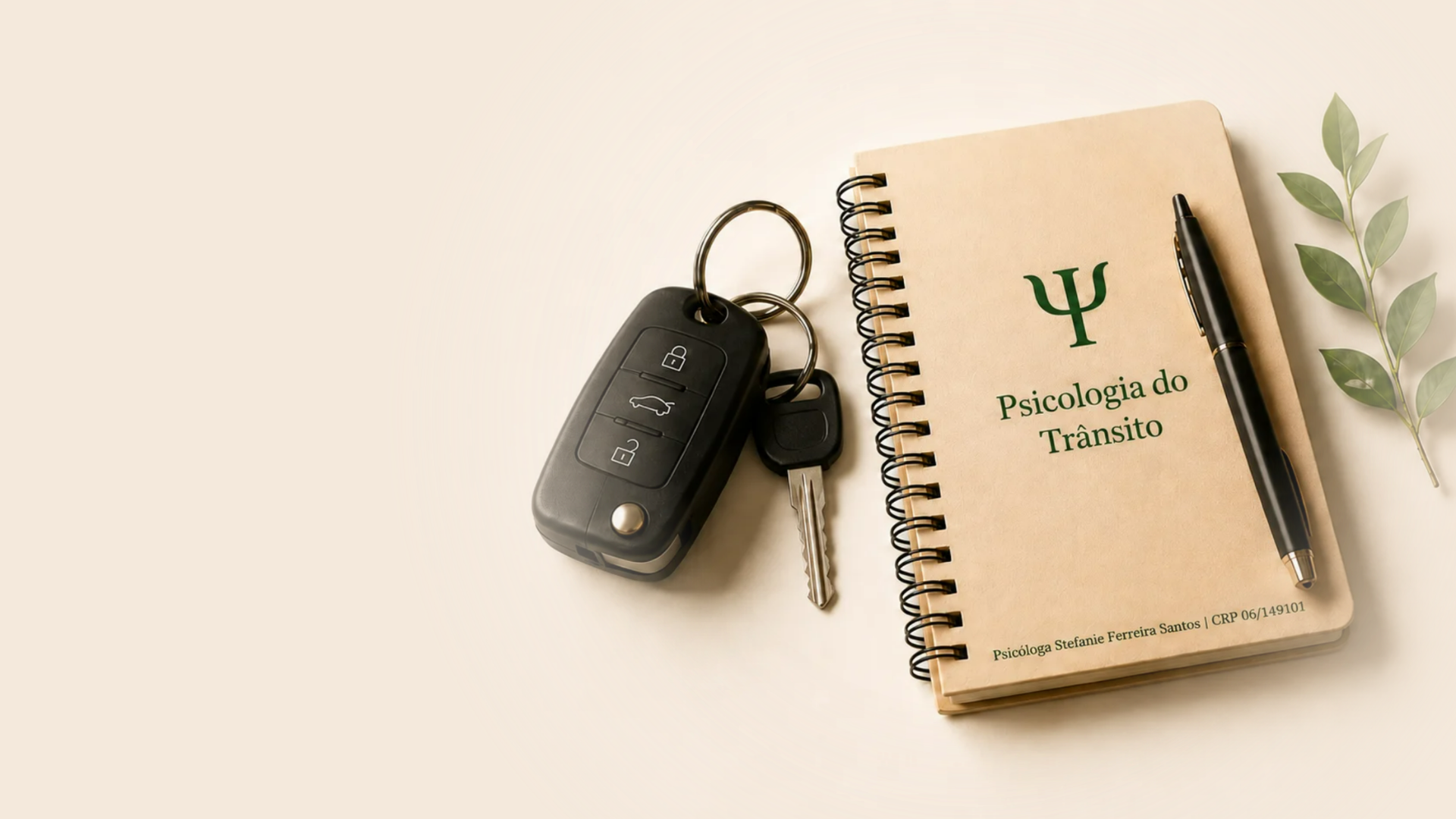 Chave de carro, agenda e caneta representando Psicologia do Trânsito